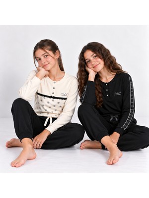 Bonbon Genç Kadın Pamuklu Yakası Düğmeli Cepli Hediyelik 2 Adet 2'li Alt Üst Pijama Takımı AL507 V1, AL506 V1 BB2454