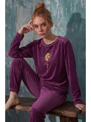 Farya Home Luxury Velvet Fransız Kadife Paça Lastikli Ekstra Soft Pijama Takımı