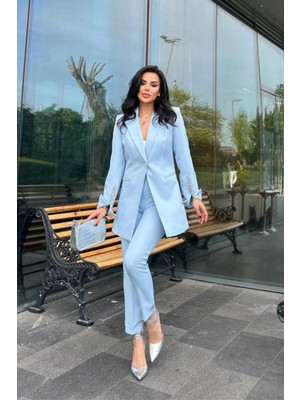 Suxircnhtmts Kadın Şık Ikili Takım Taş Detaylı Blazer Ceket & Boru Paça Pantolon