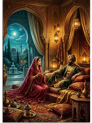 Tablomega Osmanlı Sarayında Harem Sohbet Sahnesi Dekoratif Kanvas - Mdf Ahşap Tablo