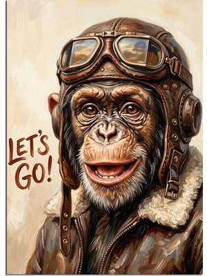 Tablomega Pilot Gözlüklü Şempanze Let's Go Dekoratif Kanvas - Mdf Ahşap Tablo