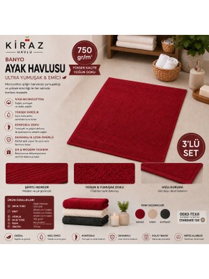 Kiraz Havlu Bornoz 3'lü Microcotton Banyo Paspası