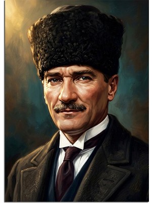 Tablomega Kalpaklı Atatürk Ciddi Portre Tablosu Dekoratif Kanvas - Mdf Ahşap Tablo