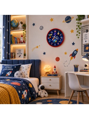 Hsc Bilişim Uzay Gezgini 36 x 36 cm Kırmızı Çocuk Duvar Saati