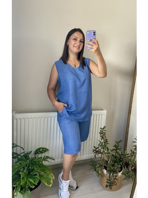 Lotus Butik Alt Üst Ikili Şortlu Pamuklu Yazlık Keten Takım