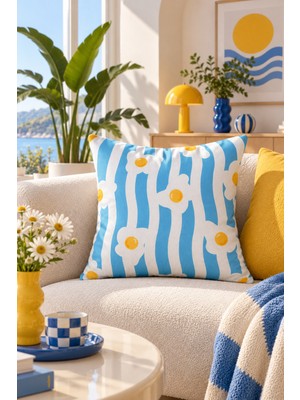 Rue Studio Renkli Desenli Kırlent Kılıfı - 45X45 cm Yıkanabilir Çıkarılabilir Kılıf