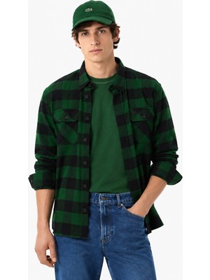 Lacoste Men's Relaxed Fit Button-Down Linen Shirt  Rahat Kesim Pamuklu Kareli Erkek Gömlek Yeşil
