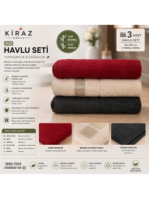 Kiraz Havlu Bornoz 3'lü Bambu 50X100 Havlu Set
