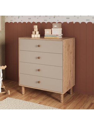 Bimossa N3020 Bunny Sepet-Kumtaşı 70 Cm, 4 Çekmeceli Yüksek Ayaklı Çocuk Odası Şifonyeri