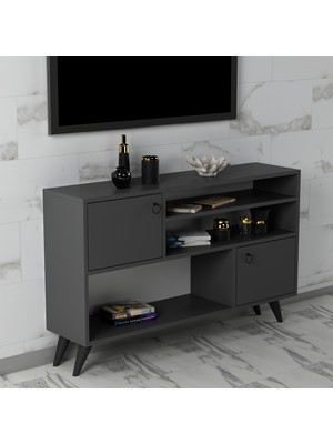 Mert Sert Mobilya Care 120cm Modern Tasarımlı Suntalam TV Sehpası Antrasit Renk 30 cm Derinlik