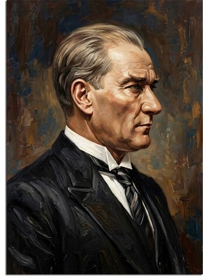 Tablomega Takım Elbiseli Atatürk Yan Profil Portre Dekoratif Kanvas - Mdf Ahşap Tablo