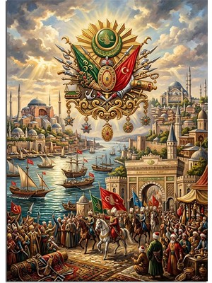 Tablomega Osmanlı ve Istanbul Fetih Manzaralı Dekoratif Kanvas - Mdf Ahşap Tablo