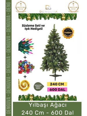 Denguva Premium Kutu Süsleme Seti Yılbaşı Çam Ağacı Renkli Işığı Yeni Yıl Süsleri Noel Paketi 240 cm 600 Dal