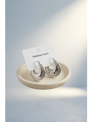 Hsc Bilişim Kabartma Desenli Çelik Halka Küpe Günlük Kullanım Için
