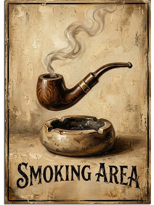 Tablomega Smoking Area Pipo Vintage Tabela Dekoratif Kanvas - Mdf Ahşap Tablo