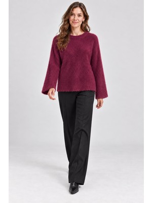 SFG Life Moda Kadın Sakallı Şardonlu Triko  Oversize Bisiklet Yaka Geniş Kollu Kışlık Kazak