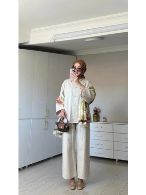 Miraydin Butik Kadın Premium Düğüm Düğme Detay Gabardin Pantolon Takım M62812 - Bej