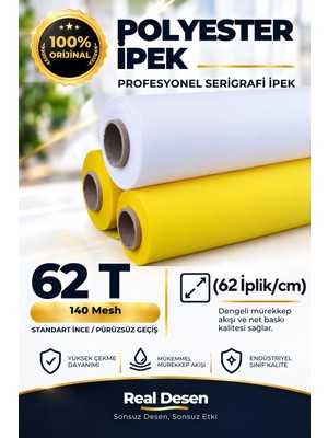 Real Desen Serigrafi Baskı Ipeği - 62T Numara - Beyaz Polyester Mesh - 140CM x 100CM Rulo Kumaş (Plastik, Ambalaj, Pleksi, Dekoratif Ve...