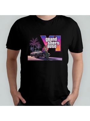 Pixxa Gta 6 - Grand Theft Auto 6 - Gta Vı %100 Pamuklu Bisiklet Yaka T-Shirt Model 2