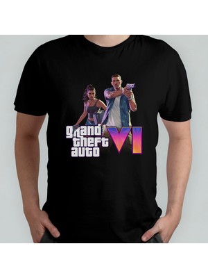 Pixxa Gta 6 - Grand Theft Auto 6 - Gta Vı %100 Pamuklu Bisiklet Yaka T-Shirt Model 5
