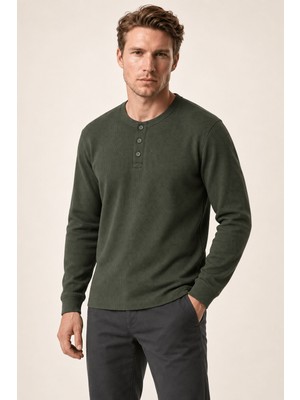 Redline Bron Erkek Yeni Sezon Oversize Düğmeli Sweatshirt Haki
