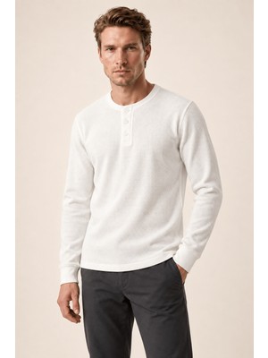 Redline Bron Erkek Yeni Sezon Oversize Düğmeli Sweatshirt Beyaz