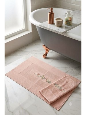 A.Z.H. Maribor (2.li Set) 50X70CM. / 60X100 cm %100 Pamuk Nakışlı Lüks Ayak Havlusu, Ayak Paspası, Havlu Paspas, Banyo ve Lavabo Paspası