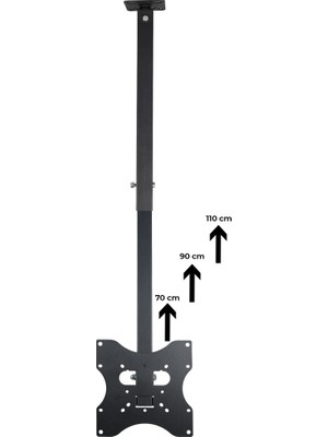 Teknohediyem Powermaster Pm-32 Tavan Tipi Tv Askı Aparatı 32 Inç Üzeri LCD LED Plazma Dönebilen Eğimli Ayarlanabilir 70-110CM 70KG Vesa 200X200 300X300 400X400 600X400 Televizyon Tavan Montaj Aparatı Askısı Siyah