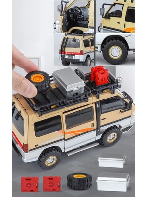 Oyuncak Sahili Mitsubishi Delica Off Road Van Gezi Karavan Model Araba Oyuncak 1:24 Ölçek Metal Döküm Ses ve Işık Efektli Model Collectıon Akseuarlı Minibüs Seti 1.77 x 10.8 x 8.7 cm