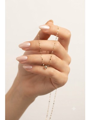 Papatya Silver Orjinal 14 Ayar Sertifikalı Altın Minimalist Dorika Toplu Italyan Aynalı Zincir Kolye
