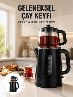 Astraltech 0,9 L Cam Demlik ve 1,7 L Su Haznesi ile Çay Keyfi Yeni Nesil