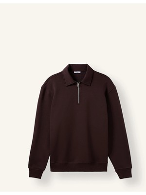 DeFacto Pamuklu Regular Fit Polo Yaka Kalın Kumaş Sweatshirt H1833AX26AU