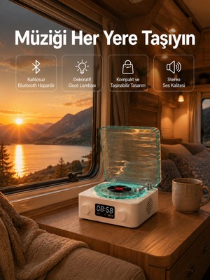 Astraltech Retro Tasarımlı Gece Lambalı Bluetooth Hoparlör – Saat ve Pil Göstergeli