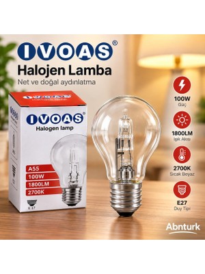 Abnturk 2 Adet 100W E27 Duy 1800LM Akkor Işıklı Halojen Ampul-Sarı Işık 2700K Ampul