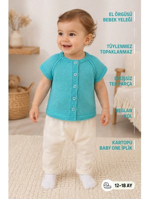 Setfix El Örgüsü Bebek Yeleği, 12-18 Ay, Dikişsiz, Kısa Kollu, Düğmeli, Anti Pilling, Handmade