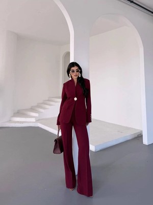 Suxircnhtmts Kadın Yeni Sezon Altın Düğme Detaylı Blazer Ceket Pantolon Takım