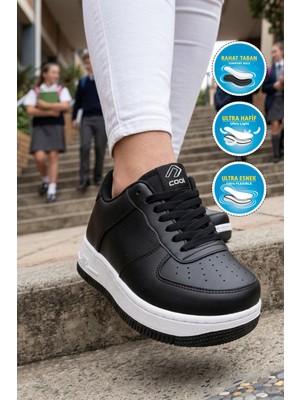 Cool Siyah Bağcıklı Kalın Tabanlı Unisex Yürüyüş ve Spor Ayakkabı Klasik Sneaker Pekin Kısa