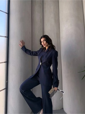 Suxircnhtmts Kadın Yeni Sezon Altın Düğme Detaylı Blazer Ceket Pantolon Takım