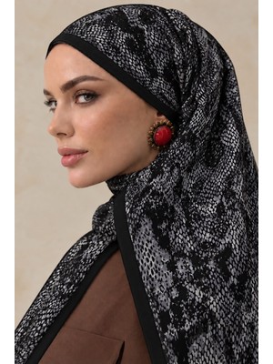 Revam Collection Point Desen Pamuk Soft Şal Siyah-Gri