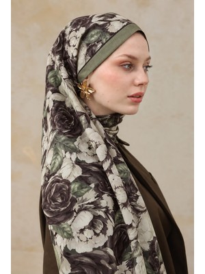 Revam Collection Gül Desen Pamuk Soft Şal Haki