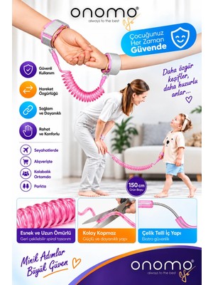 Onomo Life Pembe Çocuk Bebek Kaybolma Önleyici Yürüyüş Emniyet Kemeri Anne Bileklik Kelepçesi Güvenlik Bilekliği