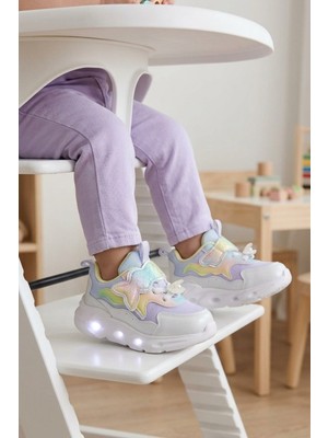 Cool Lila Cırtlı Işıklı Anatomik Desenli Bebek Ilk Adım ve Spor Ayakkabı Sneaker Aria B