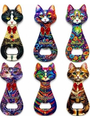 Hediye Fikri Kedi Tasarımı Istanbul Temalı Buzdolapı Süsü Magnet - 15X7CM