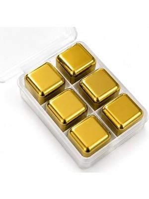 Hediye Fikri Paslanmaz Çelik Viski Taşı 6'lı Set - 9,5x6,2cm