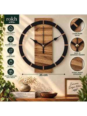 🌿 Rokh Mdf Duvar Saati 35 cm | El Yapımı Lazer Kesim Dekoratif Saat | Modern Ev Dekoru | Hediyelik