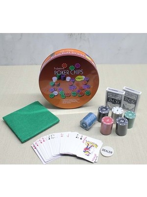 Hediye Fikri Metal Kutulu 120 Chip ve 2 Adet Iskambil Kağit Setine Sahip Poker Oyunu - 21X21CM