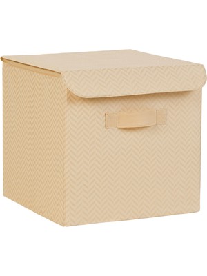Esranın Dünyası Ocean Home Textile Bej Balıksırtı Kapaklı Kutu Set 30 x 30 x 30 cm