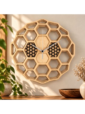 🌿 Rokh Hibrit Mdf Duvar Saati 35 cm | El Yapımı Lazer Kesim Dekoratif Saat | Modern Ahşap Tasarım | Hediyelik