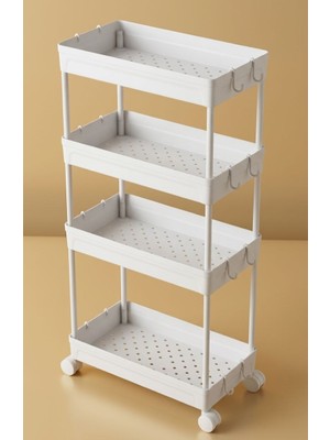 Pamit Toys Pamit Home Xl Rafata Çok Amaçlı Geniş Tekerlekli 4 Katlı Banyo Düzenleyici Dolap Içi Organizer Evye Altı Düzenleyicisi Askılı