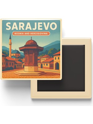 Esranın Dünyası Saraybosna Bosna-Hersek - Başçarşı - Baskılı Buzdolap Magneti Kare 9x9 cm